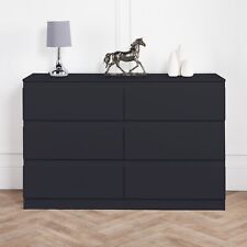 8 6 Drawer Chest of Drawers in Black Finish Recessed Handles Metal Runners