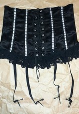 Retro Black Satin Waist Cincher Small 10 12 Lingerie Burlesque Suspender Belt 