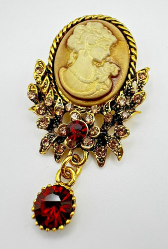 Gold cameo brooch pin lady - gold,