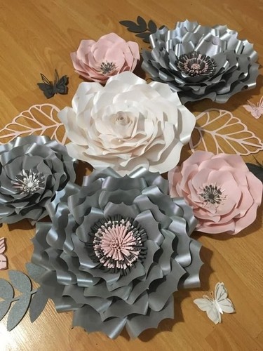 Large paper flowers set wall - paper,