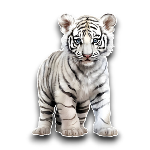 White tiger cub watercolour - white,