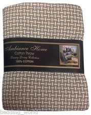 130cm x 180cm BASKET WEAVE GREY THROW CREAM BROWN SOFA BLANKET TASSEL BEDSPREAD