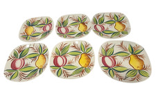 Vintage Set of Six Hand Painted Apple & Pear Ironstone Dessert Plates