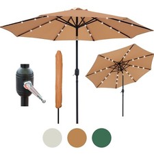 Garden Parasol Patio Table Umbrella 2.7M Solar Power LED Crank Tilting Sun Shade