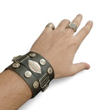 Punk Rock Wide Black Cuff Leather Biker Bracelet Snap Button Adjustable Unisex
