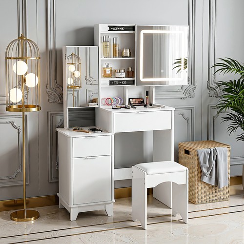 White makeup vanity desk - makeup, set