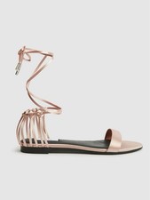 Reiss Zhane Blush Pink Satin Gladiator Flat Sandals Summer Wedding Shoes New UK7
