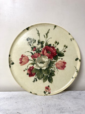 Vintage Keswick Fibreglass Tray Floral Rose Print Round Circle Large Cottagecore