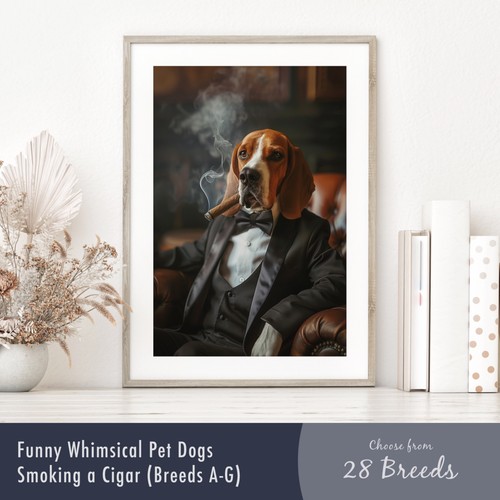 Whimsical dog smoking cigar - dog,