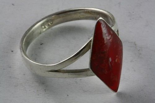 Coral stone ladies ring - stone, silver