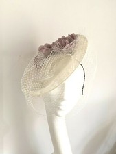 ivory off white saucer disc hat dusky pink fascinator Wedding Ascot Derby Races