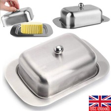 Stainless Steel Butter Dish with Lid Kitchen Breakfast Dining Serving Storage UK