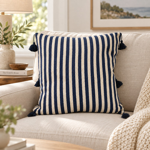 Navy blue striped cushion - navy,