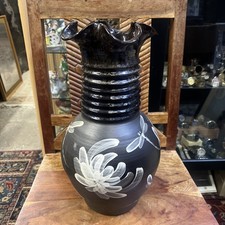 Vase Studio Pottery Somerset Brown Marbled Dragonfly Ribbed Martin Pettinger VGC