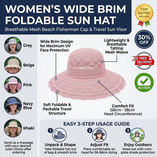Ladies foldable sun cap beach - foldable,
