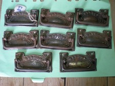 SET OF 8 ANTIQUE PRESSED STEEL  DRAWER HANDLES