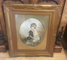 A BEAUTIFUL CHILD& DOG ANTIQUE GILT FRAMED LITHOGRAPH,WILLIAM ABLETT 1927.