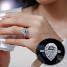 Ladies Size 5-10 Elegant Teardrop Shaped Crystal Engagement Bands Promise Ring