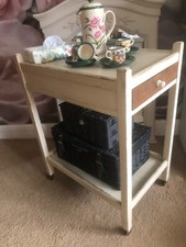 Shabby?Chic Art Deco Oak Trolley?Kitchen Side Table Drawer Laura Ashley Paint