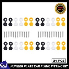 24 x NUMBER PLATE CAR FIXING FITTING KIT SCREWS & CAPS HINGED BLACK YELLOW WHITE