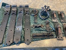 2 Pairs of Antique Vintage Heavy Iron Gate Strap Hinges- 18” x 2" + all fittings