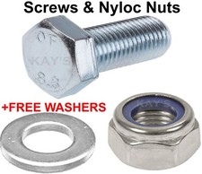 M6 M8 M10 NYLOC NUTS AND BOLTS FULL THREAD SET SCREWS ZINC PLATED + FREE WASHERS