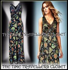 Kate Moss Topshop Navy Blue Paisley Lingerie Style Black Lace Maxi Dress UK 8 36