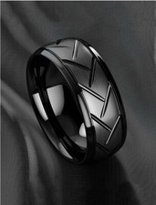 Mens Modern Casual Black Stainless Steel Textured Decor Ring Size S U Gift