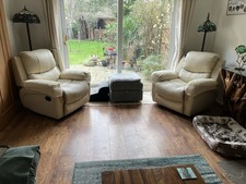 Pair Of Cream Leather Recliner