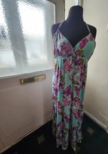 Boho Floral Halter Neck Maxi Dress Turquoise Pink Summer Holiday Beach