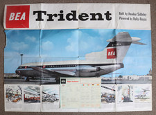 BEA Trident, Large Poster, Original A/F (tears/loss) + Flight Bulletin