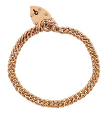 Vintage 9ct Yellow Gold Curb Link Chain & Heart Padlock 14cm Bracelet 3.92g