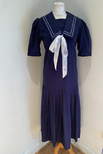 LAURA ASHLEY VINTAGE SAILOR DRESS 12 10 VGC navy nautical bow collar midi