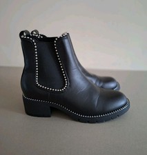 V By Very Black Faux Leather Studded Block Heel Chelsea Ankle Boots UK3 EU36