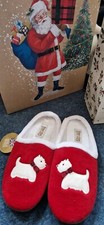 Ladies Brand New Mule Freestep Slippers Fits Size 4 red/scottie Christmas
