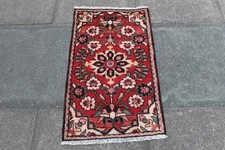 Vintage Hand Made Traditional Rug Oriental Wool Red Small Rug 90x53cm