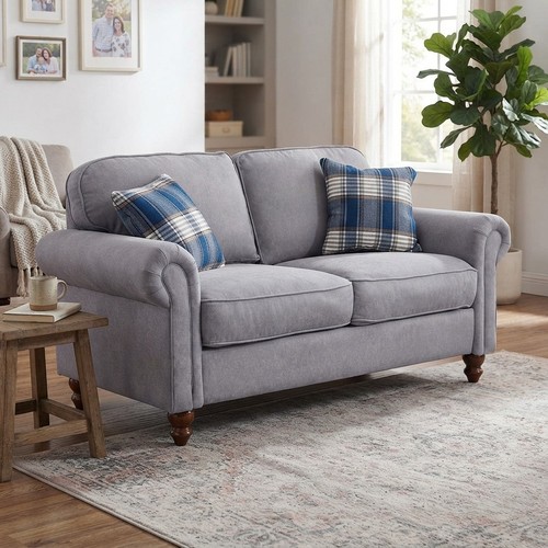 Stylish gray fabric loveseat - stylish,