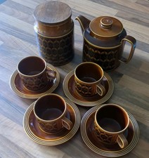 Hornsea 1970s heirloom brown tea set teapot, sugar jar 4 cups saucers  +  spares