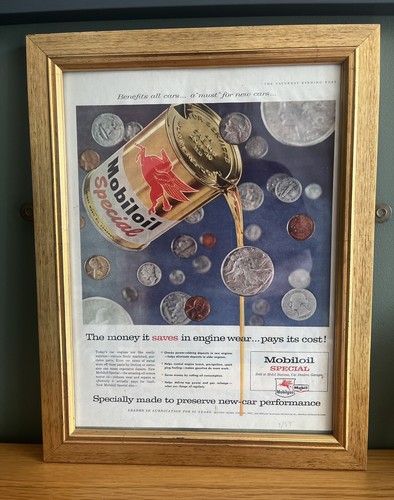 Mobiloil vintage wood - wood, framed