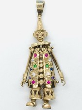 VINTAGE STERLING SILVER CLOWN 925 LARGE SIZE 31g GP SILVER PENDANT COLOURED GEMS