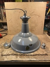 Vintage Mid Century Industrial 15 inch Benjamin Enamel Factory Pendant Lamp