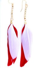 Super lovely white and red hanging feather dangle earrings