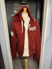 Superdry Red Zip Hoodie Small JPN Logo Orange Label 70% Cotton Fleece