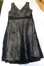 Jacques Vert 20 Chiffon Spot Polka dot Black Cream Overlay Midi Dress