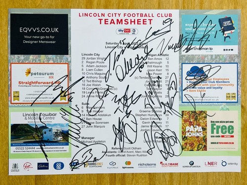 Hand signed team sheet - hand,