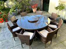  Eight seater brown rattan round  5ft glass topped table garden furniture set