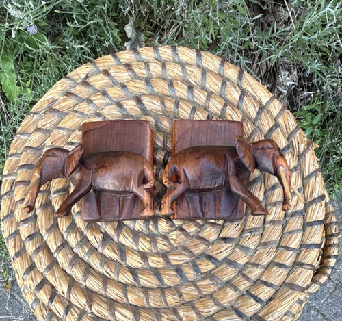 Wooden elephant bookends - elephant,