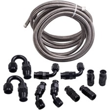 20FT AN6 Stainless Steel PTFE E85 Silver Fuel Line Black Fitting Hose Kit