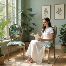 Louis Chair Oak Frame Palm Leaf French Dining Chair Home Decor DINING Seating