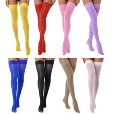Womens Thigh High Stockings Elastic Glossy Semi Sheer Hold Up Pantyhose Socks